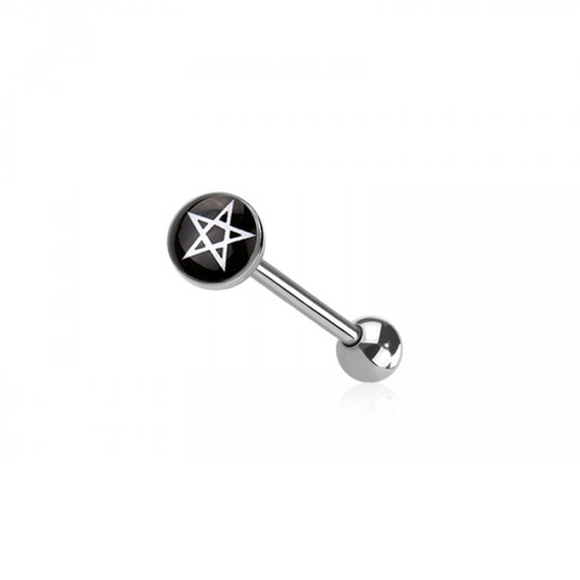 Epoxy Acrylic Pentagram Tongue Barbell - 316L Stainless Steel