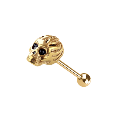 Skull Head Tongue Barbell - 316L Stainless Steel