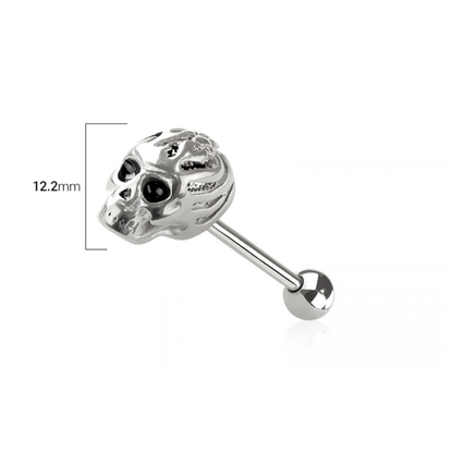Skull Head Tongue Barbell - 316L Stainless Steel