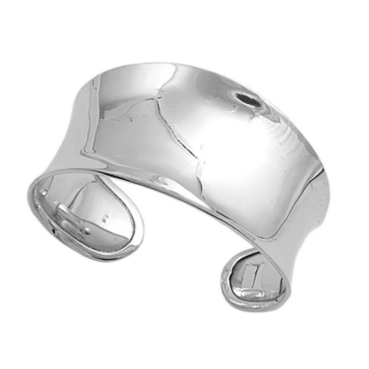 35mm Thick Polished Concave Cuff Bracelet - 925 Sterling Silver