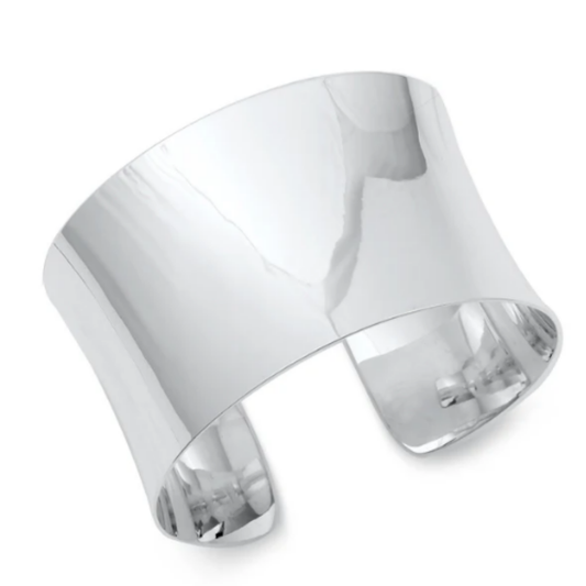 40mm Thick Polished Concave Cuff Bracelet - Sterling Silver
