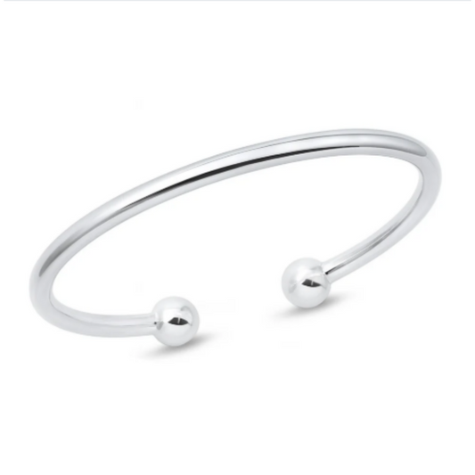 4mm Thick Open Ball End Cuff Bracelet - 925 Sterling Silver