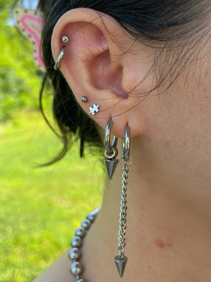 Faux Captive Bead Spike Huggie Hoop Earrings - Pair - Stainless Steel