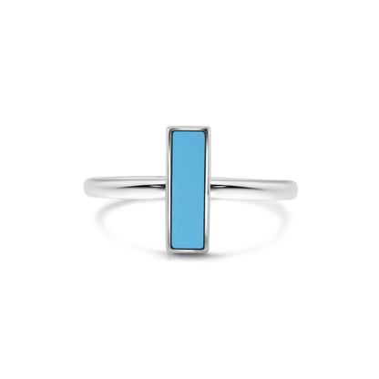 Turquoise Bar Ring - Rhodium Plated 925 Sterling Silver