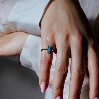 Turquoise Bar Ring - Rhodium Plated 925 Sterling Silver