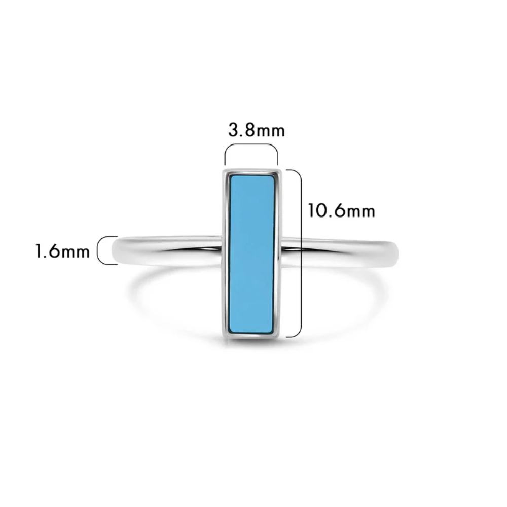 Turquoise Bar Ring - Rhodium Plated 925 Sterling Silver