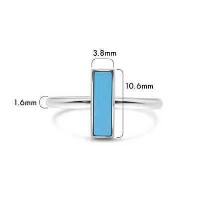 Turquoise Bar Ring - Rhodium Plated 925 Sterling Silver