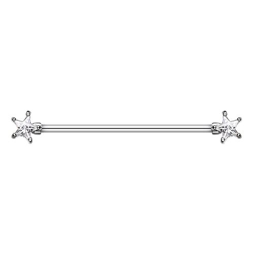 CZ Crystal Star Ends Industrial Barbell - 316L Stainless Steel