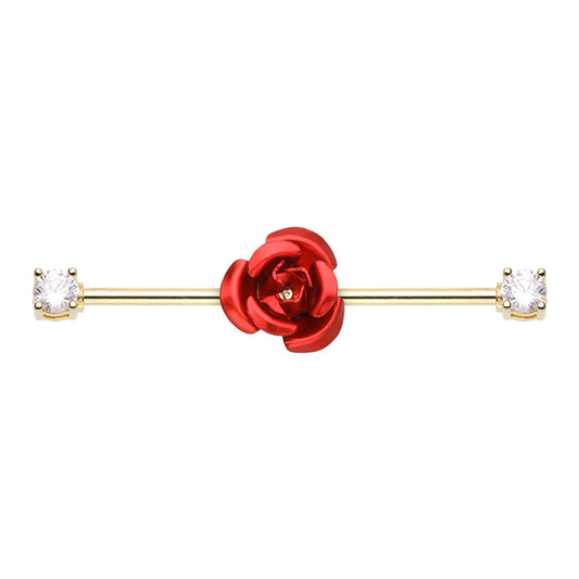 Rose Center Industrial Barbell - Gold Plated Stainless Steel