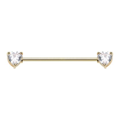 CZ Crystal Heart Ends Industrial Barbell - Stainless Steel