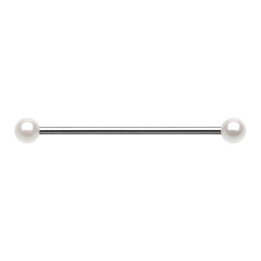 Synthetic Pearl Ball Ends Industrial Barbell - 316L Stainless Steel