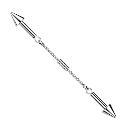 Connector Chain and Spike Ends Industrial Barbell - 316L Stainless Steel