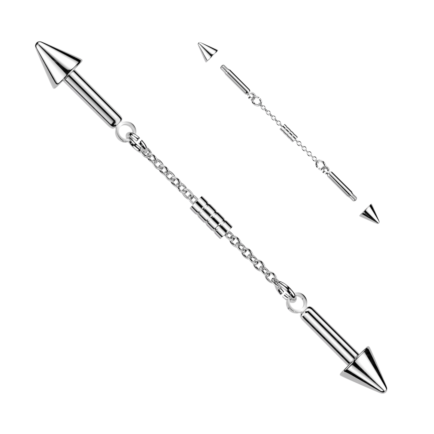 Connector Chain and Spike Ends Industrial Barbell - 316L Stainless Steel