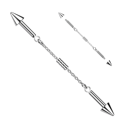 Connector Chain and Spike Ends Industrial Barbell - 316L Stainless Steel