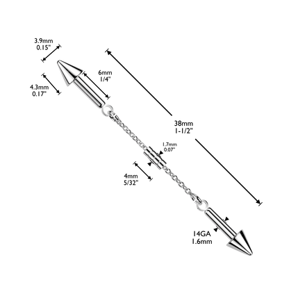 Connector Chain and Spike Ends Industrial Barbell - 316L Stainless Steel