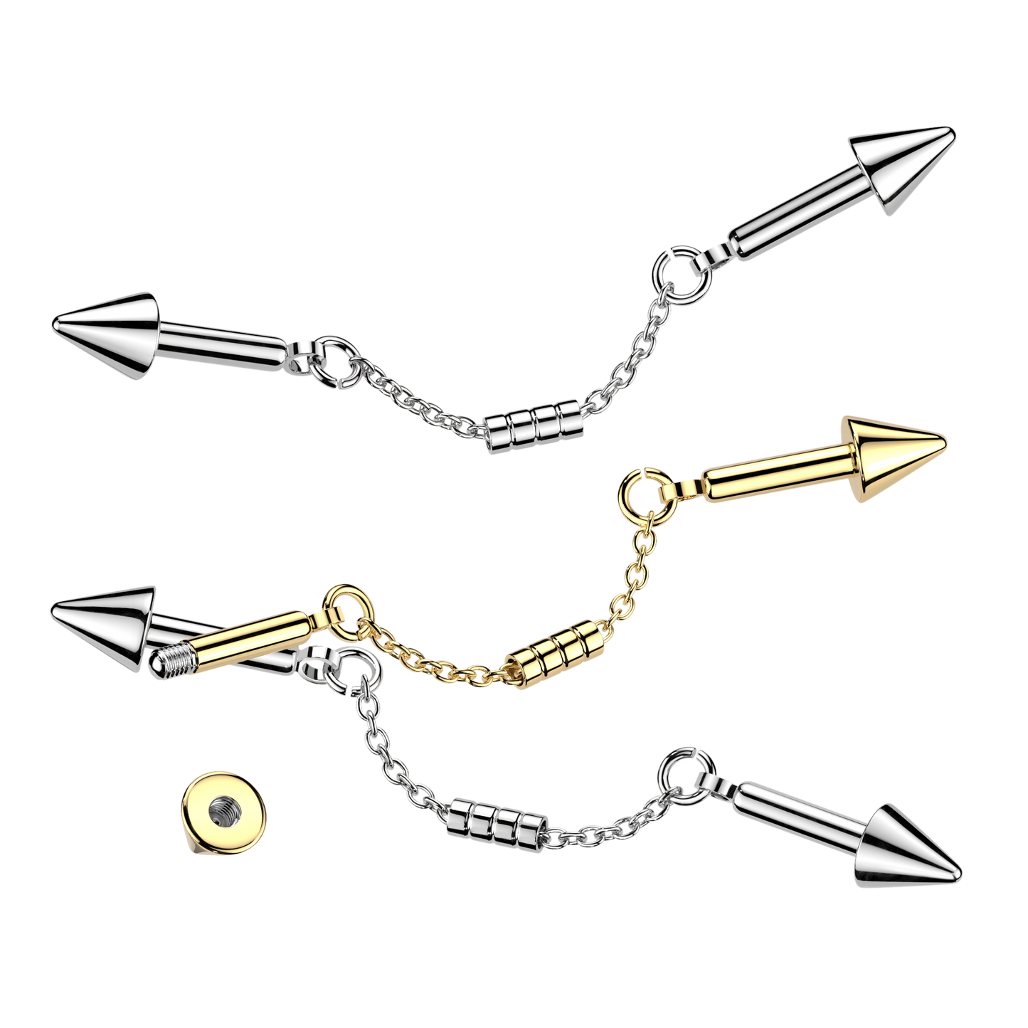Connector Chain and Spike Ends Industrial Barbell - 316L Stainless Steel