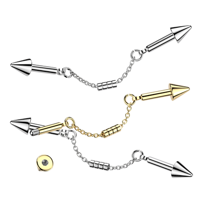 Connector Chain and Spike Ends Industrial Barbell - 316L Stainless Steel