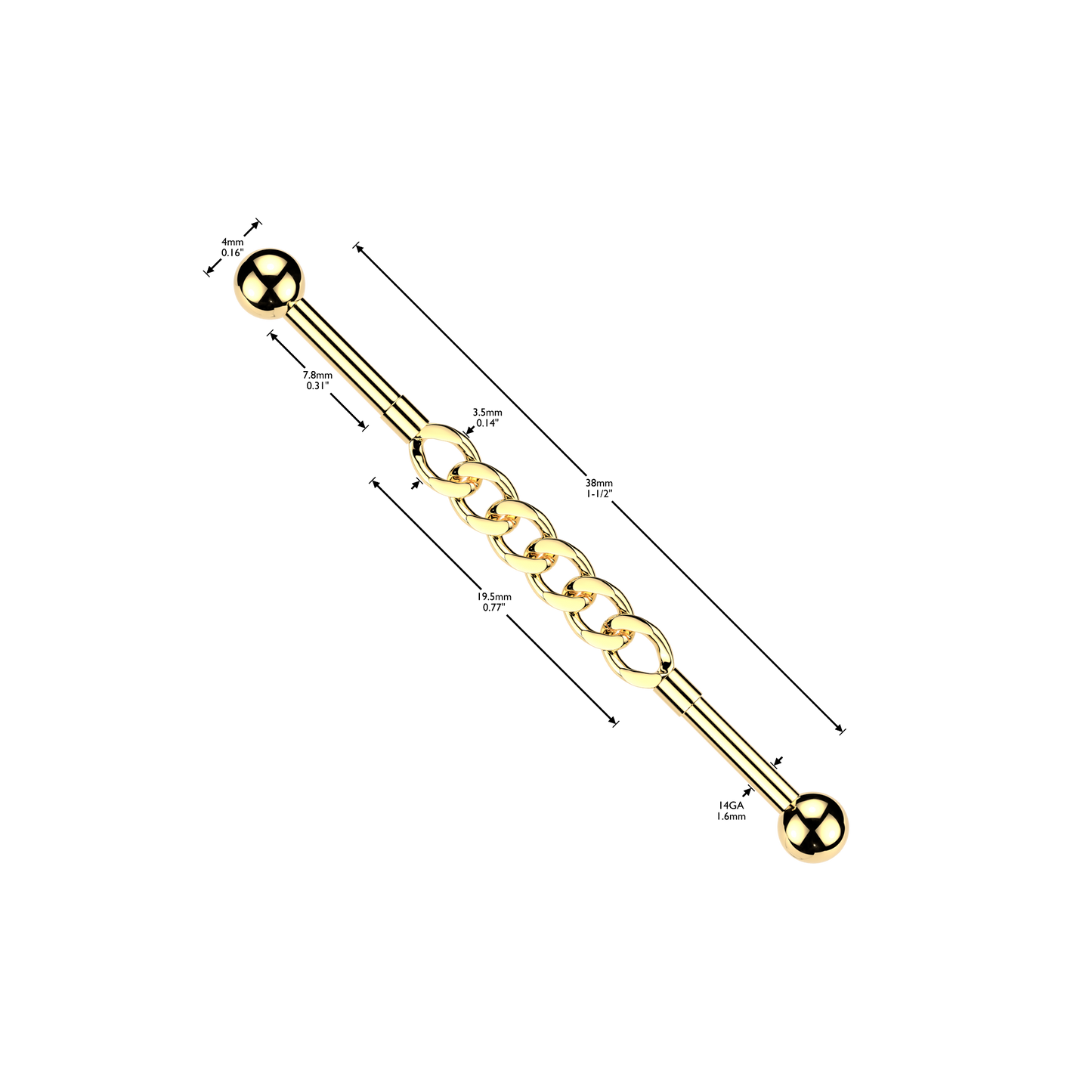 Connecting Chain Industrial Barbell - 316L Stainless Steel