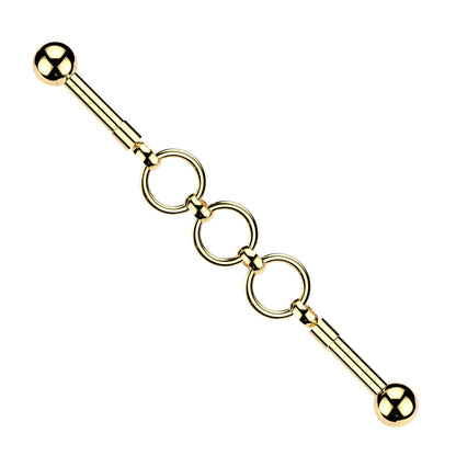 Triple Connecting Hoops Industrial Barbell - 316L Stainless Steel