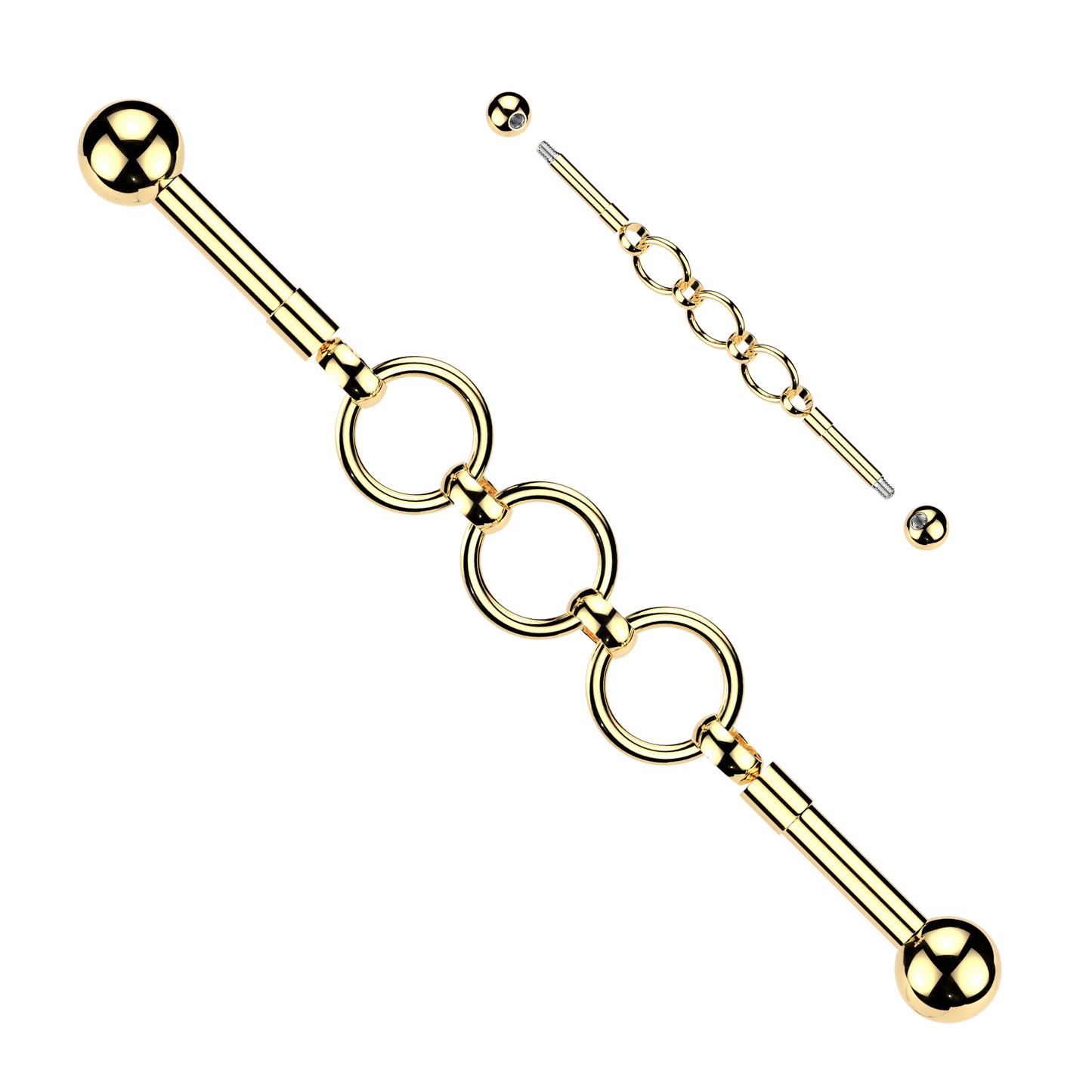 Triple Connecting Hoops Industrial Barbell - 316L Stainless Steel