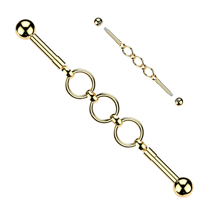 Triple Connecting Hoops Industrial Barbell - 316L Stainless Steel