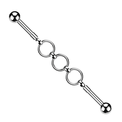 Triple Connecting Hoops Industrial Barbell - 316L Stainless Steel