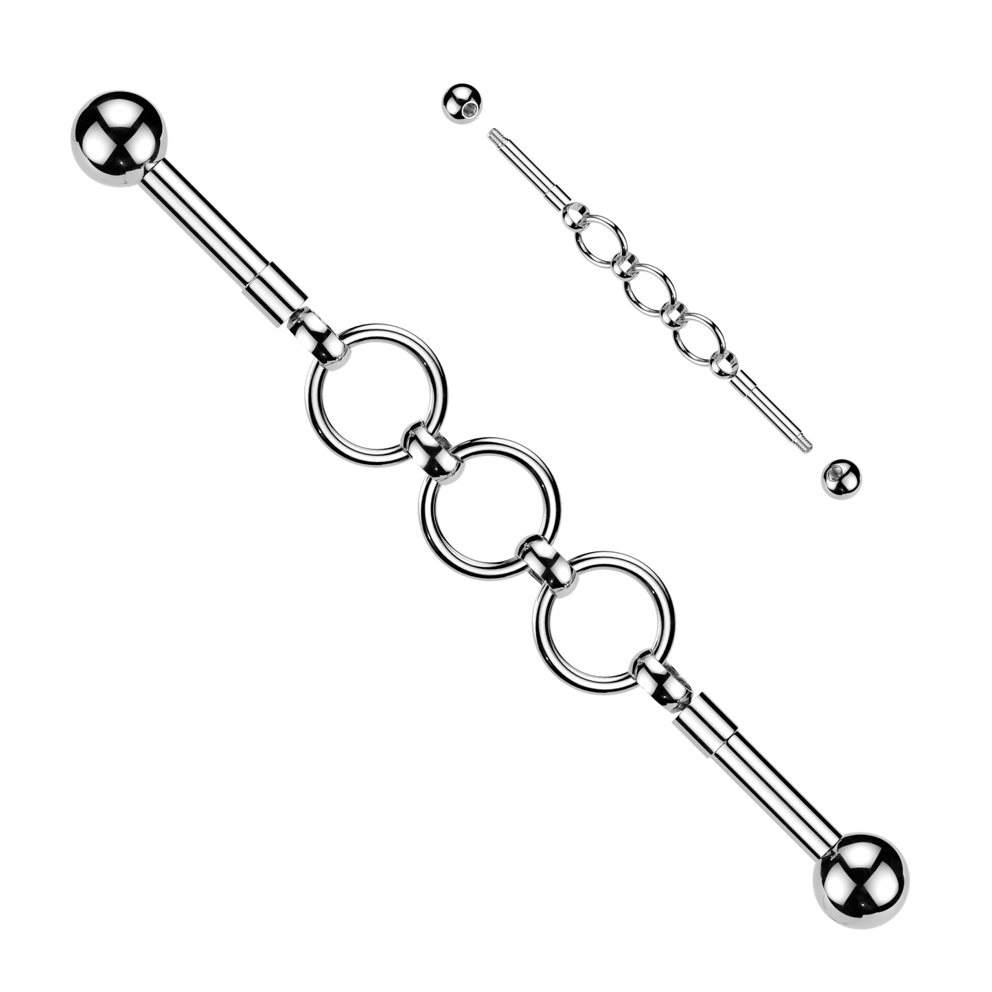Triple Connecting Hoops Industrial Barbell - 316L Stainless Steel