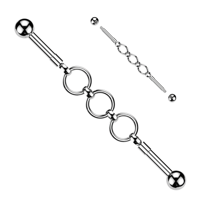 Triple Connecting Hoops Industrial Barbell - 316L Stainless Steel