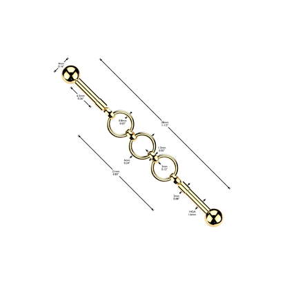 Triple Connecting Hoops Industrial Barbell - 316L Stainless Steel