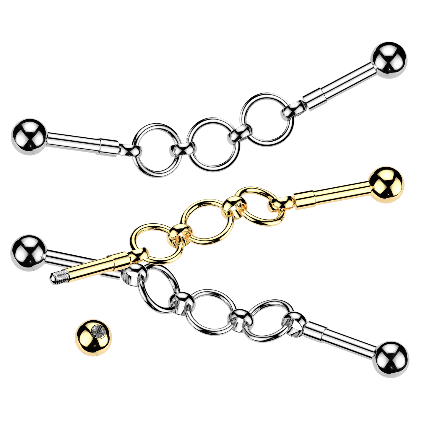 Triple Connecting Hoops Industrial Barbell - 316L Stainless Steel