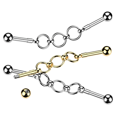 Triple Connecting Hoops Industrial Barbell - 316L Stainless Steel