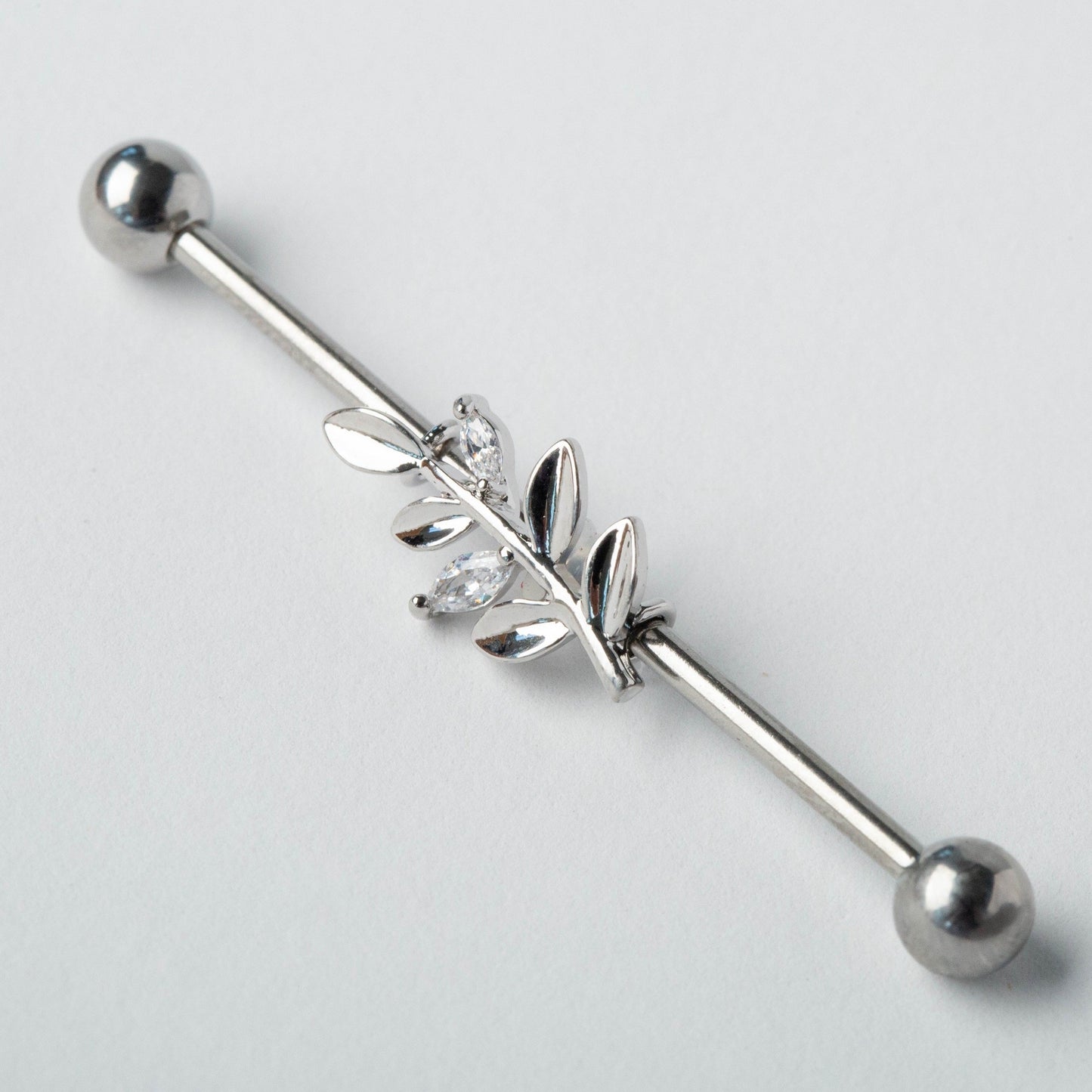 CZ Crystal Leaf Industrial Barbell - Stainless Steel