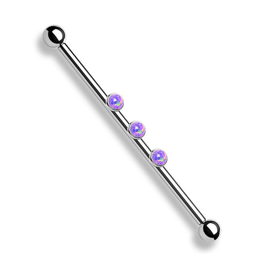Internally Threaded Triple Round Synthetic Opal Industrial Barbell - Stainless Steel