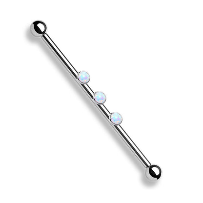 Internally Threaded Triple Round Synthetic Opal Industrial Barbell - Stainless Steel