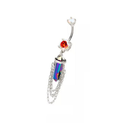 Aurora Borealis Crystal with 4 Tiered Dangling Chains Belly Button Ring - 316L Stainless Steel