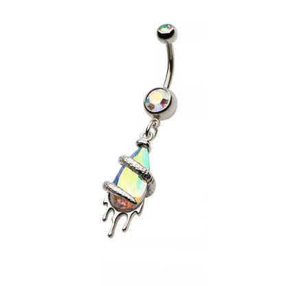 Snake Wrapped Dripping CZ Crystal Dangling Belly Button Ring - 316L Stainless Steel