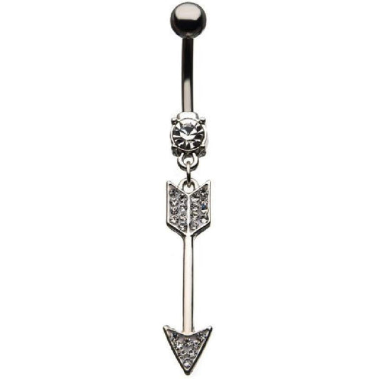 Crystal Arrow Dangling Belly Button Navel Ring - Stainless Steel