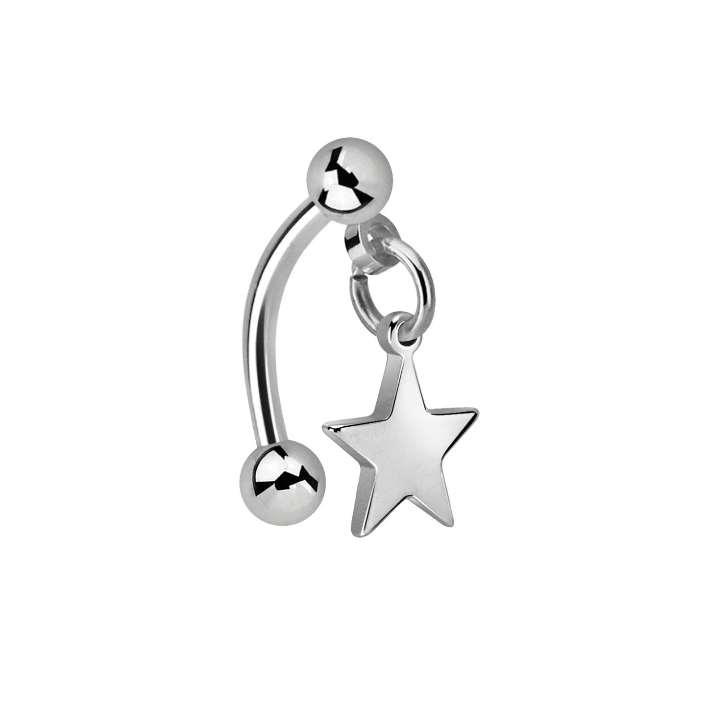 Dangling Star Curved Eyebrow Barbell - 316L Stainless Steel