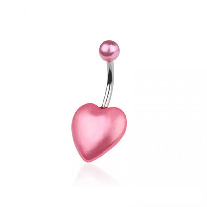 Faux Pearl Heart Belly Button Ring - 316L Stainless Steel