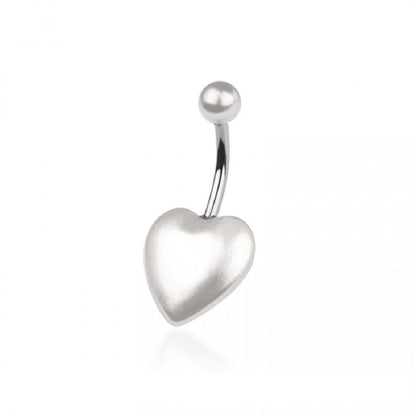 Faux Pearl Heart Belly Button Ring - 316L Stainless Steel