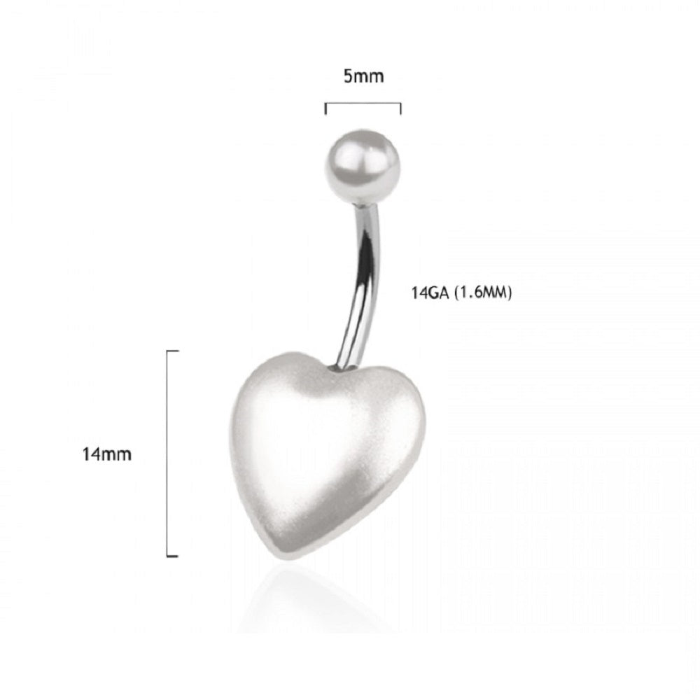 Faux Pearl Heart Belly Button Ring - 316L Stainless Steel