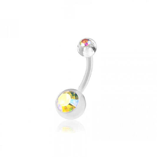 Round CZ Crystal Belly Button Ring - Bioflex Acrylic