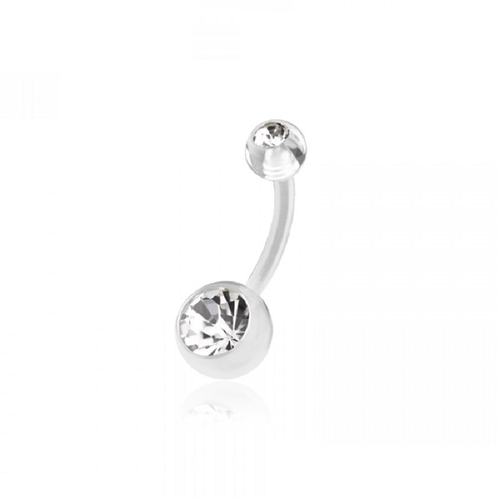 Round CZ Crystal Belly Button Ring - Bioflex Acrylic