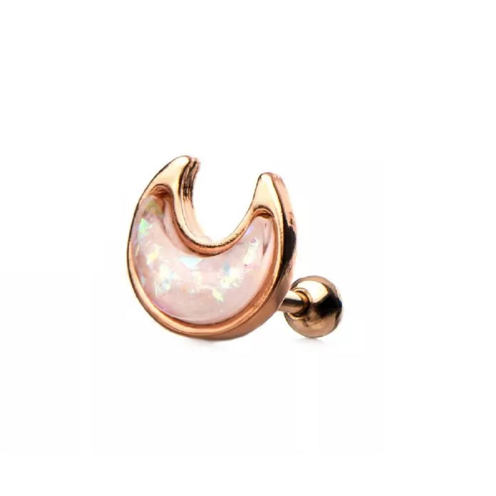 Rose Gold PVD Plated Opal Moon Stud Earring - Stainless Steel