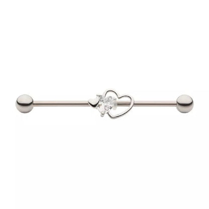 CZ Crystal Triple Heart Industrial Barbell - 316L Stainless Steel