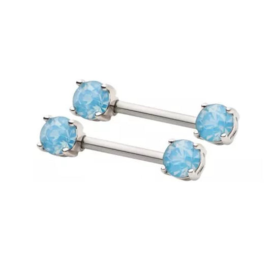Prong Set Opalite Ends Nipple Barbells - Pair - 316L Stainless Steel