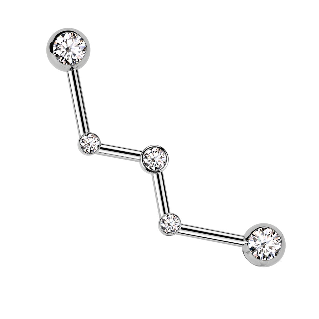 CZ Crystal Zig Zag Industrial Barbell - 316L Stainless Steel