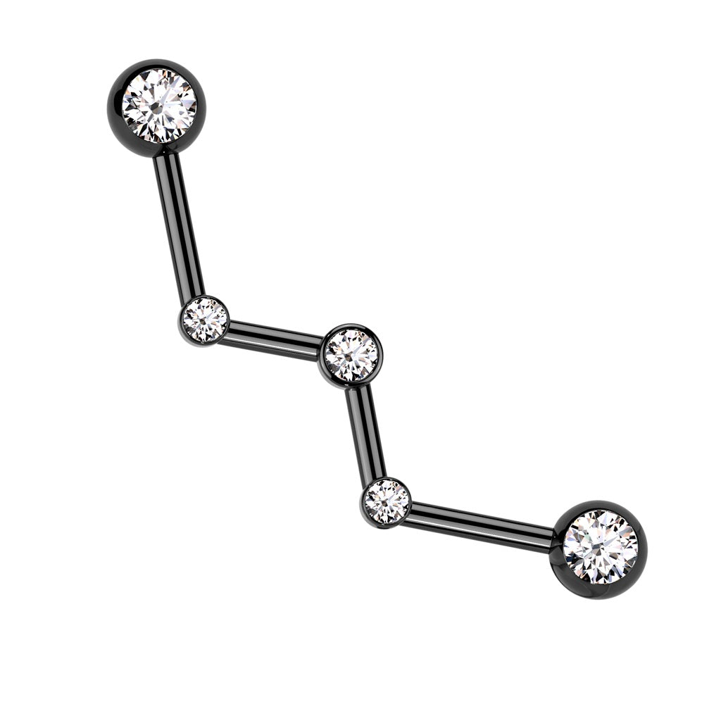 CZ Crystal Zig Zag Industrial Barbell - 316L Stainless Steel