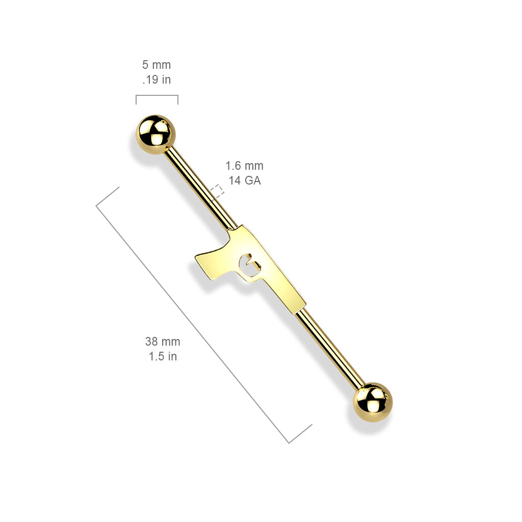 Centered Hand Gun Industrial Barbell - 316L Stainless Steel