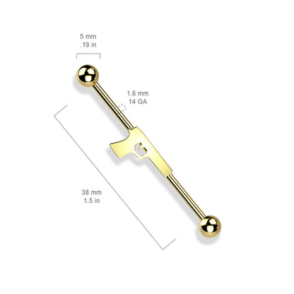 Centered Hand Gun Industrial Barbell - 316L Stainless Steel